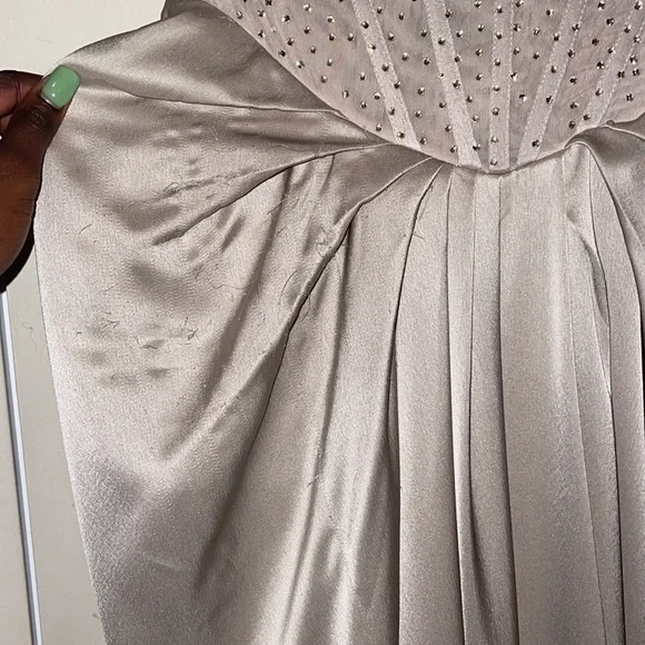 Miss Circle Champagne Crystal Corset Satin Gown - Picture 2 of 6